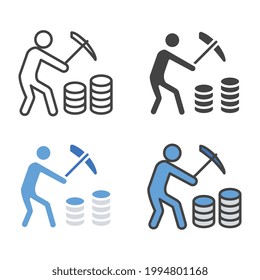 person in data digging of Data mining for business intelligence processing concept. Extract information from database for decision making. Vector illustration Design on white background EPS10