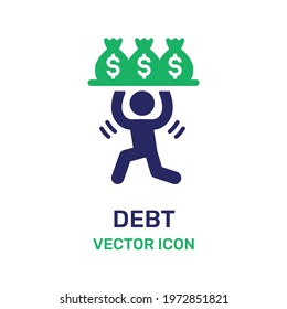 Person in debt vector icon. Financial problem crisis concept.