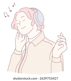 A person deeply immersed in the world of music, wearing vivid headphones and expressing pure joy through sound