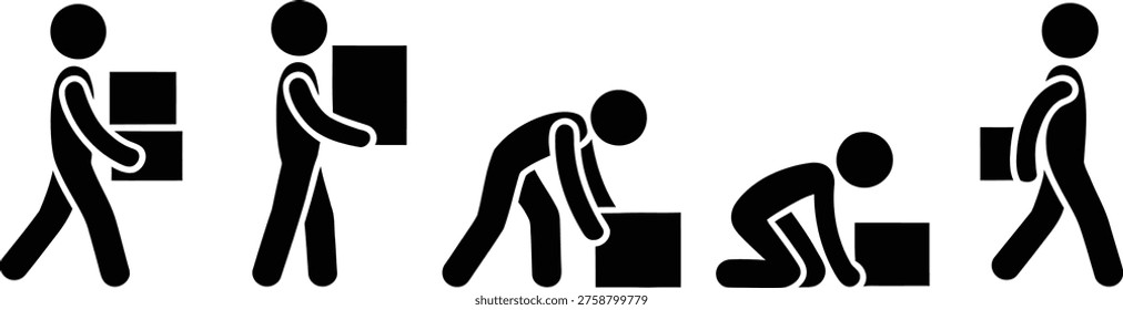 A person demonstrating the process of lifting and carrying a heavy box