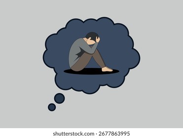Person with depression in negative thinking