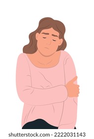 Person in despair, grief. Young girl with unhappy upset facial expression, desperate negative emotions. Flat vector illustration