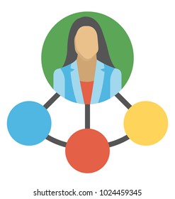 A person with different connections flat design icon