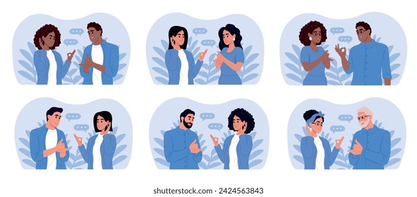 Person of different races and ages. A pair of deaf and mute people using sign language to communicate. A man and a woman with hearing impairment. World Deaf Day and World Hearing Day .