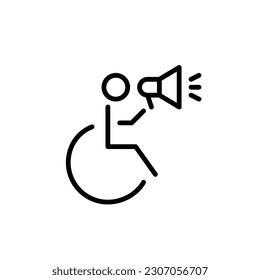 Person with disabilities holding loudspeaker. Activism, fighting for human rights. Pixel perfect, editable stroke