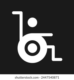 Person with disability dark mode glyph ui icon. Inclusion program. User interface design. White silhouette symbol on black space. Solid pictogram for web, mobile. Vector isolated illustration