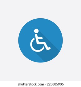 Person with a disability flat Blue Simple Icon with long shadow- isolated on white background