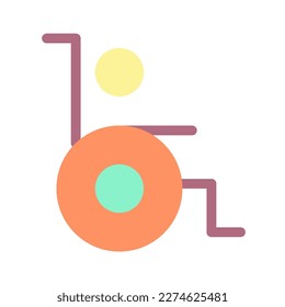 Person with disability flat color ui icon. Figure sitting in wheelchair. Inclusion program. Simple filled element for mobile app. Colorful solid pictogram. Vector isolated RGB illustration