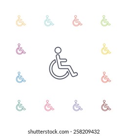 Person with a disability flat icons set. Open colorful buttons