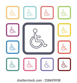 Person with a disability flat icons set. Open colorful buttons