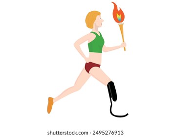 A person with a disability is running with a torch.