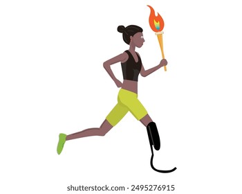 A person with a disability is running with a torch.