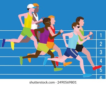 Una persona con discapacidad corre una maratón con un corredor guía.