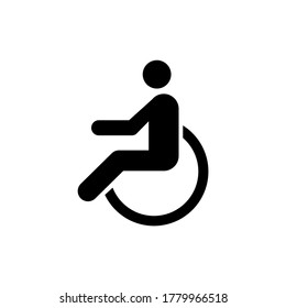 Person with a disability using a wheelchair- Flat Vector Icon illustration. Simple black symbol on white background. Signage for disability access design template for web and mobile UI element