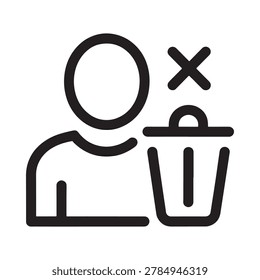 Person discarding an item into a trash receptacle shown as a line icon