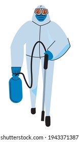 person disinfecting with spraying machine