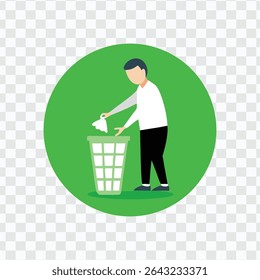 Person disposing of trash in a green recycling bin, symbolizing cleanliness, responsibility, and environmental care.