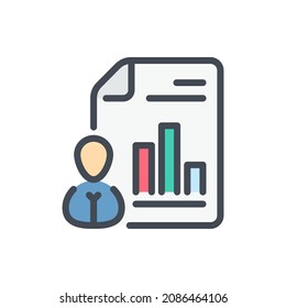 Person and document report color line icon. Personal analytics vector outline colorful sign.