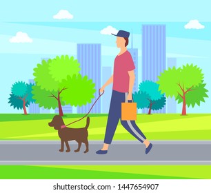 Man Walking Pet Green Park Forest Stock Vector (Royalty Free) 1426653833