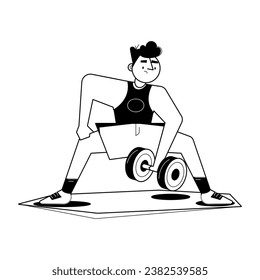 Person doing barbell exercise, glyph illustration 
