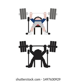 Person doing bench press in flat and silhouette style icon. Vector.