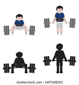Person doing deadlift exercise in flat and silhouette style icon front view. Vector.