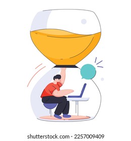 Person doing office work in a sand timer, flat illustration 
