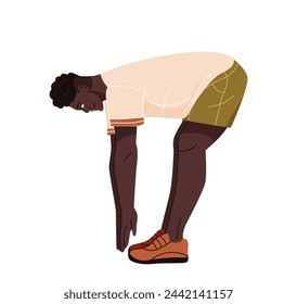 Person doing physical activity. African American man doing warm up before training or workout. Stretching, Sports and Healthy Lifestyle. Cartoon flat vector illustration isolated on white background