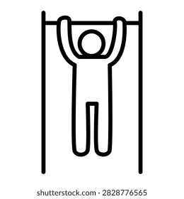 Person doing pull up on bar line icon, calisthenics chin up upper body exercise outline vector