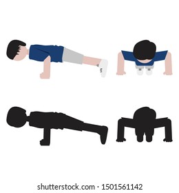 Person doing push ups in flat and silhouette style icon. Vector.