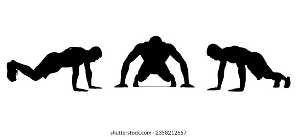 A person doing push-ups silhouette black filled vector Illustration icon