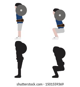 Person doing squat in flat and silhouette style icon side view. Vector.