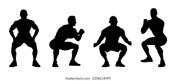 A person doing squats silhouette black filled vector Illustration icon