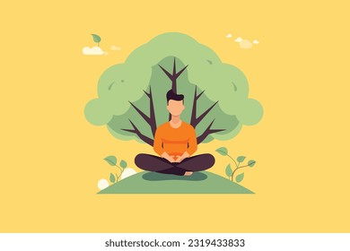 a person doing yoga under the tree vector illustration