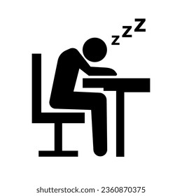 Person dozing with head down on a desk. Vector.