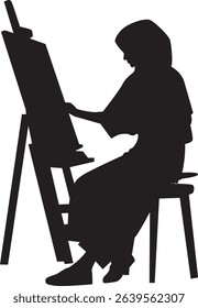 Person Drawing on Canvas Silhouette. Vector Illustration Design