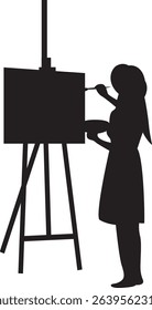 Person Drawing on Canvas Silhouette. Vector Illustration Design