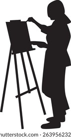 Person Drawing on Canvas Silhouette. Vector Illustration Design
