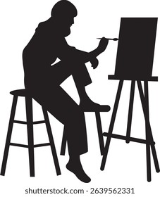 Person Drawing on Canvas Silhouette. Vector Illustration Design