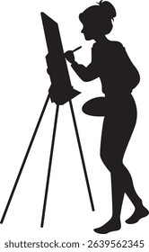 Person Drawing on Canvas Silhouette. Vector Illustration Design