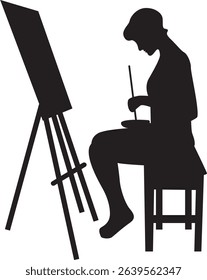 Person Drawing on Canvas Silhouette. Vector Illustration Design
