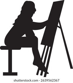 Person Drawing on Canvas Silhouette. Vector Illustration Design