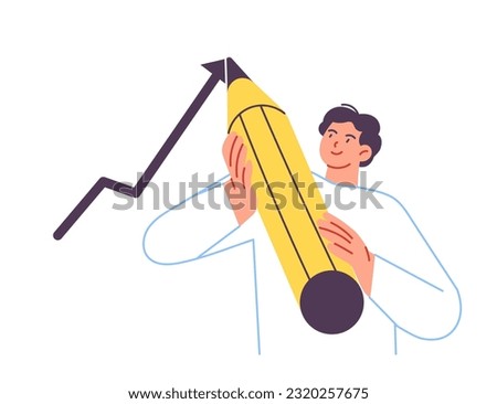 Person draws an arrow upwards with a large pencil