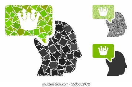 Person dream crown composition of rough items in various sizes and shades, based on person dream crown icon. Vector joggly elements are united into composition.