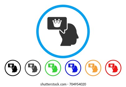 Person Dream Crown vector rounded icon. Image style is a flat gray icon symbol inside a blue circle. Additional color variants are grey, black, blue, green, red, orange.