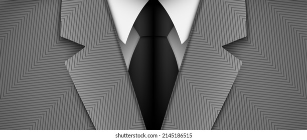 A person dressed in a gray color business suit, white shirt, and a black tie, vector illustration.