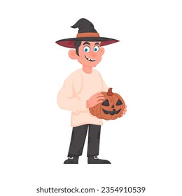 A person dressed as a vampire in a costume. This topic is about Halloween. Cartoon style, Vector Illustration
