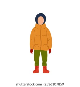 A person dressed warmly in winter attire standing outdoors during a cold day in a snowy landscape