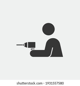 person with drilling machine vector icon tool