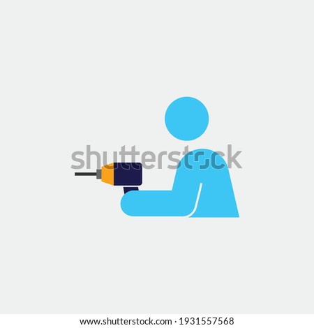 person with drilling machine vector icon tool